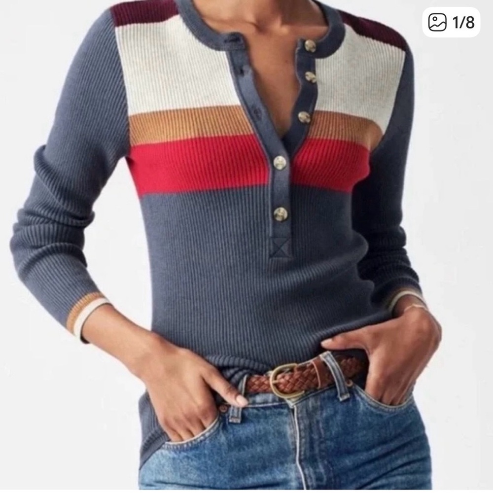 Faherty Mikki Organic Cotton & Cashmere Henley Sweater sz xs